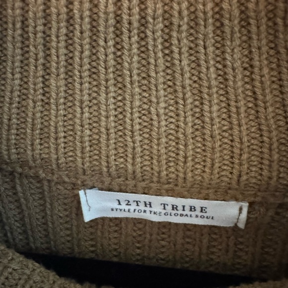 12TH Tribe Brown Knit Bubble Sleeve Cotton Blend Sweater  Size Medium/Large - Picture 4 of 6